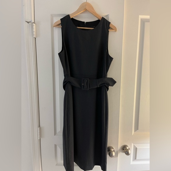 New J Crew Pinstripe belted dress. Black/Gray.  Completely lines - Picture 2 of 5